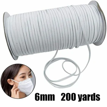 

200 Yards 6mm Flat Elastic Band Briaded Knit String Cord Rope For Sewing Crafts White Black Elastic Band