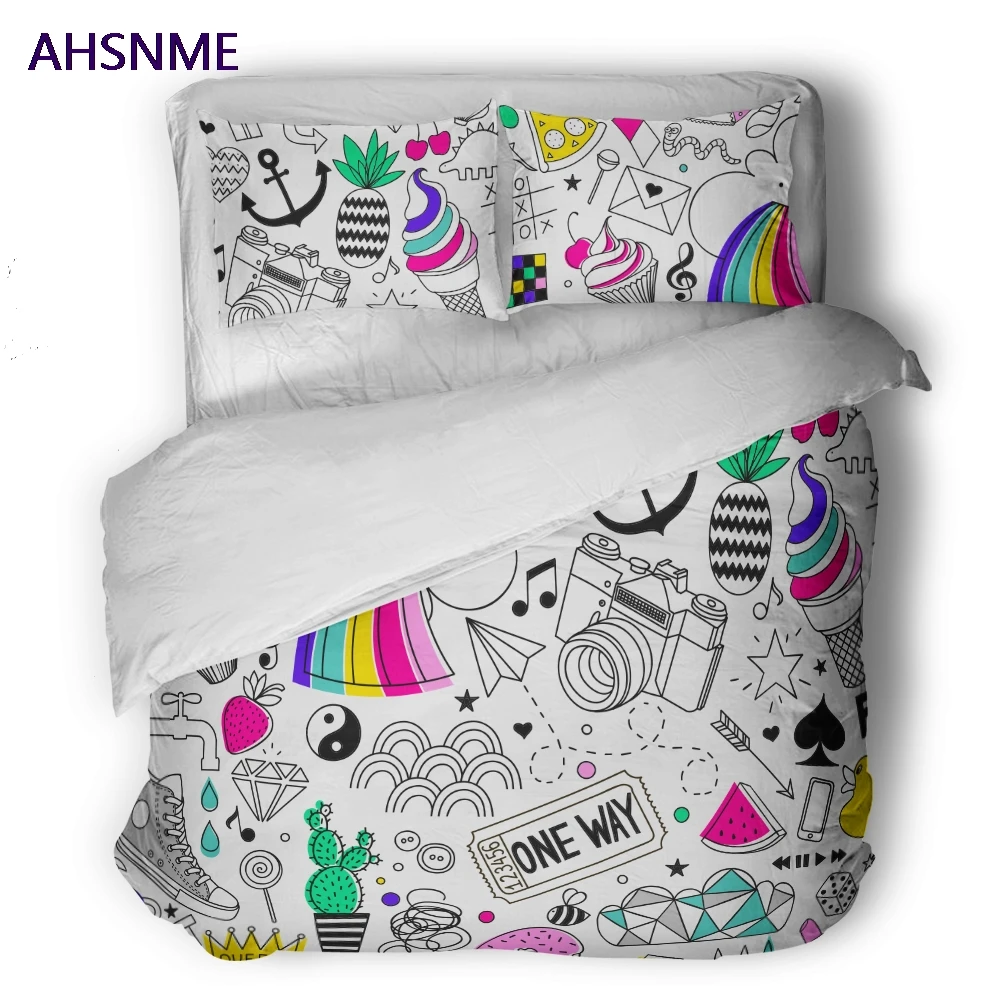 

Комплект постельного белья AHSNME, маленький летний комплект белого цвета, с рисунком кактуса, мороженого, радуги, с индивидуальным узором, отличная двуспальная кровать