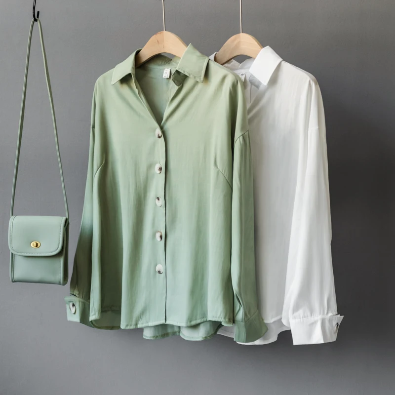 

2019 New Thin V Neck Blouses Women Long Sleeve Chic Solid Loose Casual Shirts Female Fashion Street Blusas Tops