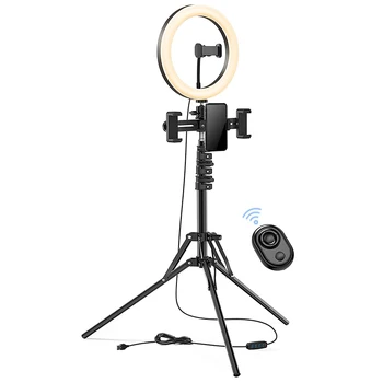 

12 Inch Aluminum Remote Controlled LED Selfie Ring Light 2M Wire,Portable Tripod Camera Ring Light and 4 Phone Stands