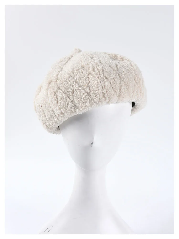 USPOP новые женские береты зимние толстые теплые шапки одноцветные береты из овечьей шерсти со стразами
