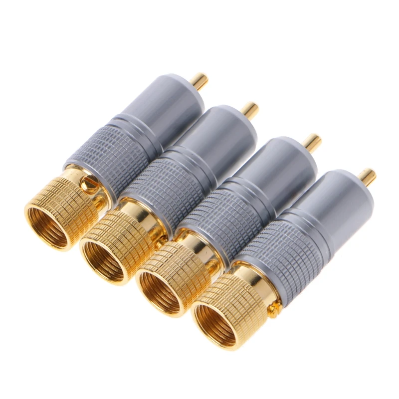 

4 Pcs Gold Plated RCA Plug Locking Non Solder Plugs Connector Tail Hole 10MM