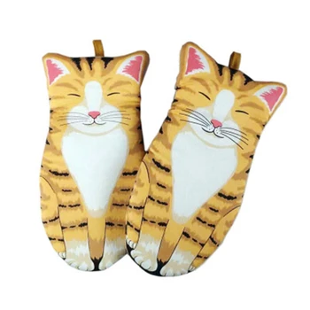 

1 Pair of Pure Cotton Cat Oven Gloves Baking Insulation Gloves Microwave Oven Anti-Scalding Gloves