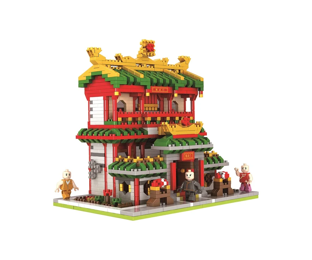 

9909 1800pcs Bricks Ancient Architecture Artial Hall Tea House 3D Building Model MInin Diamon Small Blocks toy for Children gift