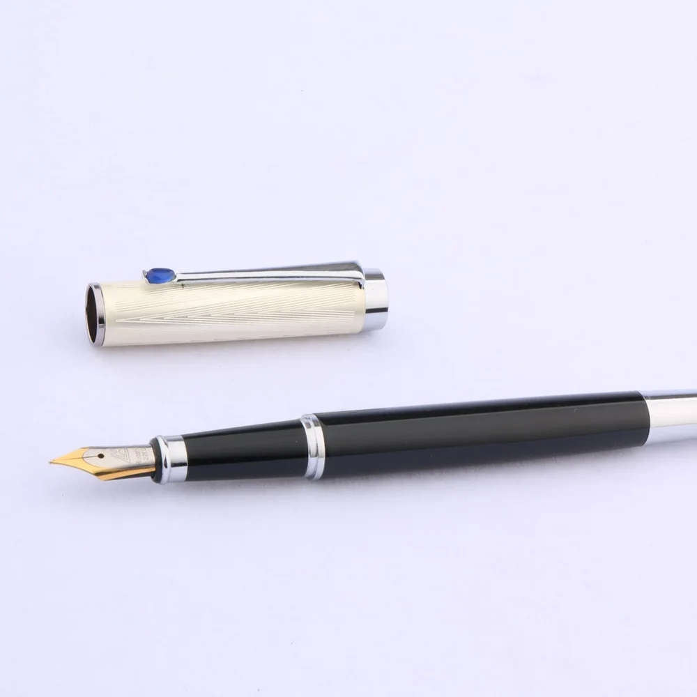 Офисная черная подарочная металлическая перьевая ручка среднего размера с