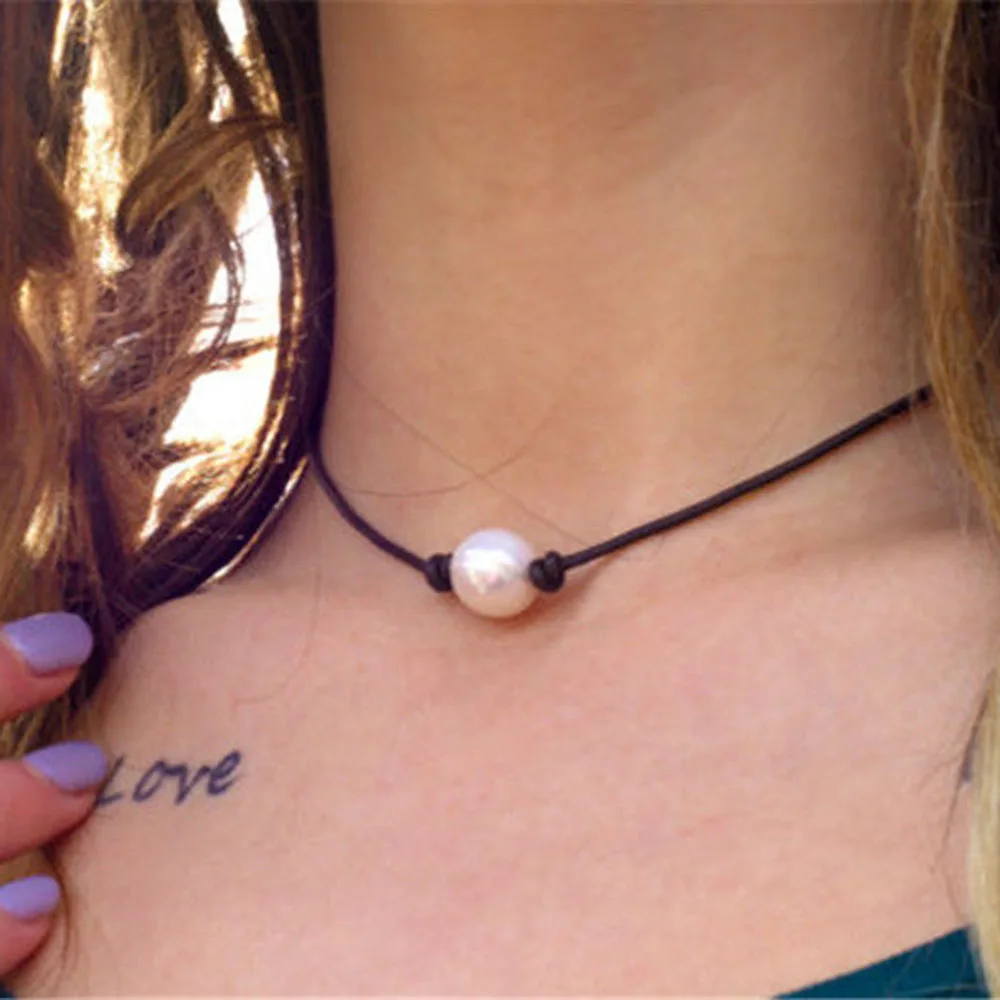 

Necklace Knot Imitation Pearl Necklace Leather Cord Necklace Jewelry Selling Women's Wholesale Choker Necklace