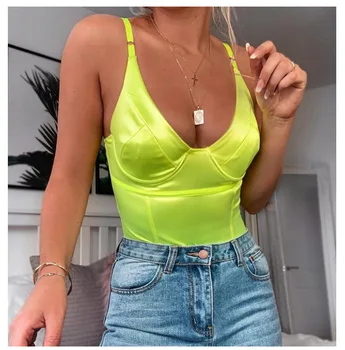 

Newly Fashion V-Neck Stretchy Sexy Bodysuit Women Summer Spaghetti Strap Playsuits Backless Jumpsuit Bodycon Tank Top Wholesale