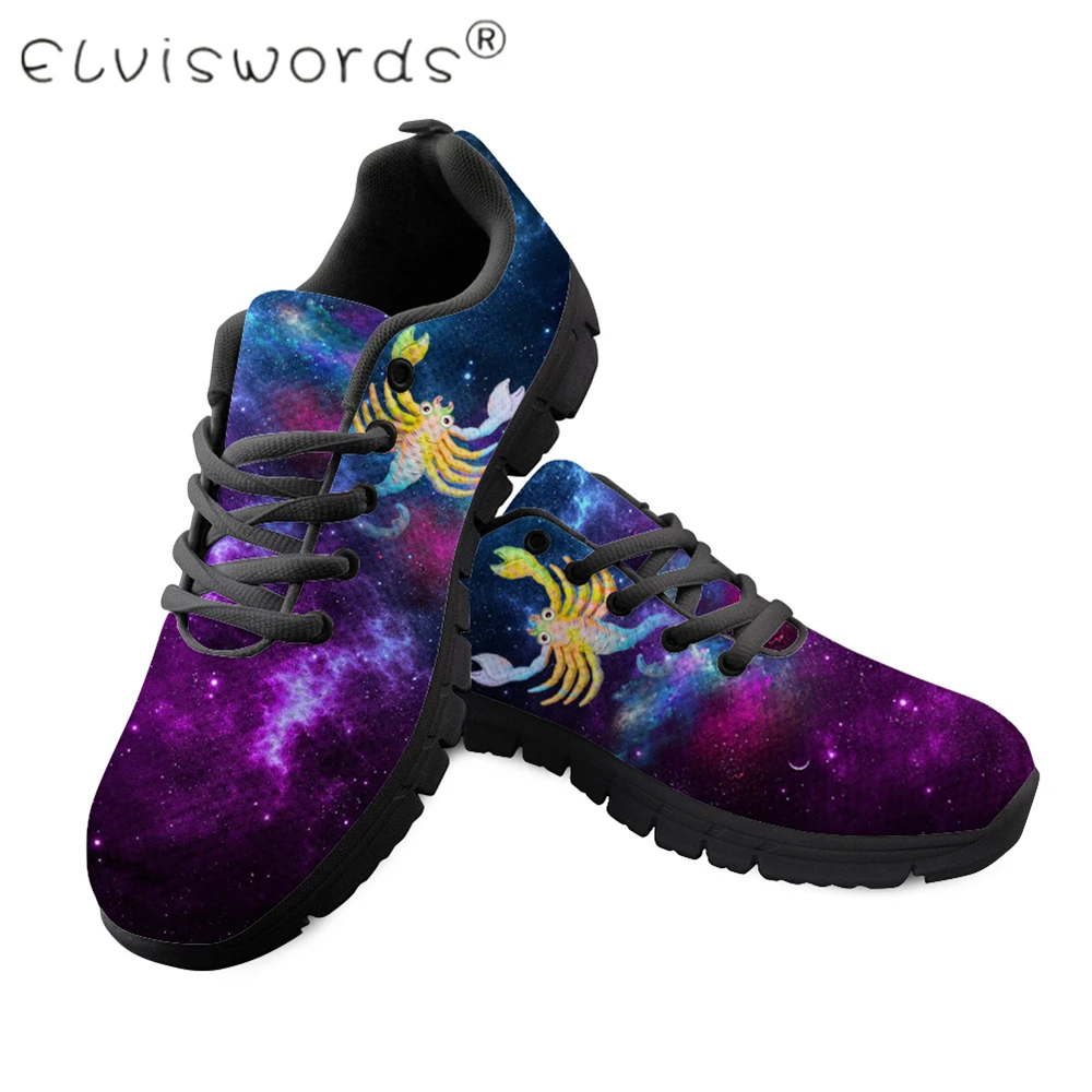 

ELVISWORDS New Men Shoes Starry Sky Animal Pattern Custom Logo Black Lace-up Cusual Sneakers Spring Autumn Male Fashion Footwear