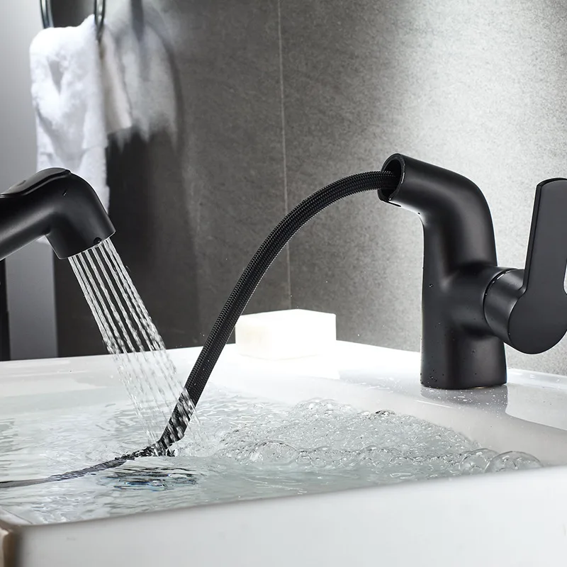 Bathroom Basin Faucet Brass Pull Out Basin Tap Chrombe/Black Sink Faucet Single Hole Water Mixer Tap