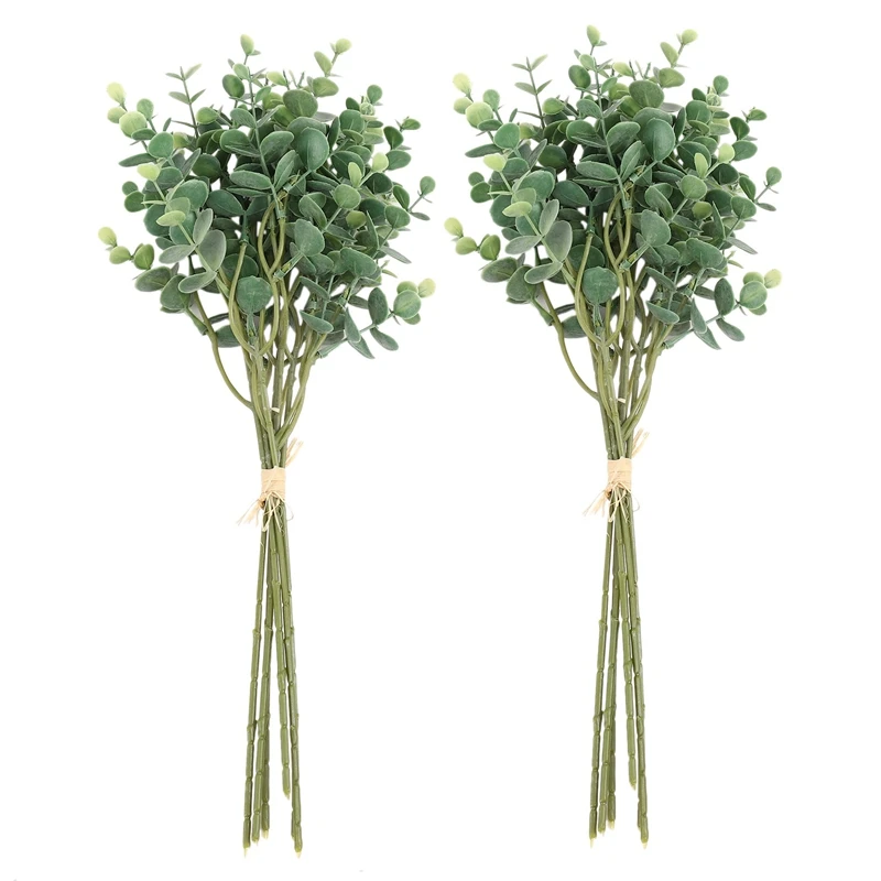 12 Pcs Eucalyptus Plastic Artificial Leaves Bunch Small Faux Foliage