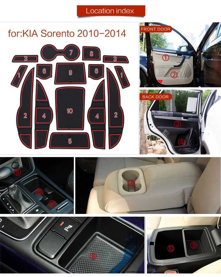 ZUNDUO Противоскользящий коврик с отделением для ворот и чашки KIA Sorento 2010 2019