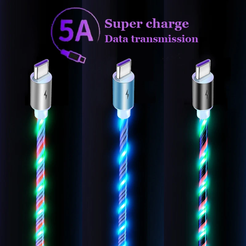 type of android charger 5A Fast Charge Data Line Charger Flowing Light Micro USB Cable For Samsung Type-c Charging Phone Cable magnetic phone charger