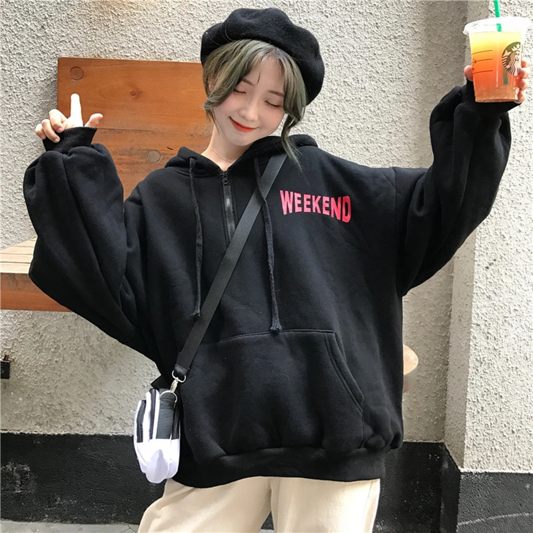 2019 Harajuku зима выходные Толстовка Женская корейский стиль Осенняя мода уличная