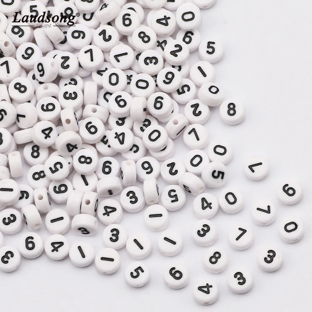Perles rondes acryliques 4x7mm, nombres aléatoires mélangés, lettres plates, accessoires d'espacement pour bricolage, fabrication de bijoux faits à la main, de colliers et de bracelets