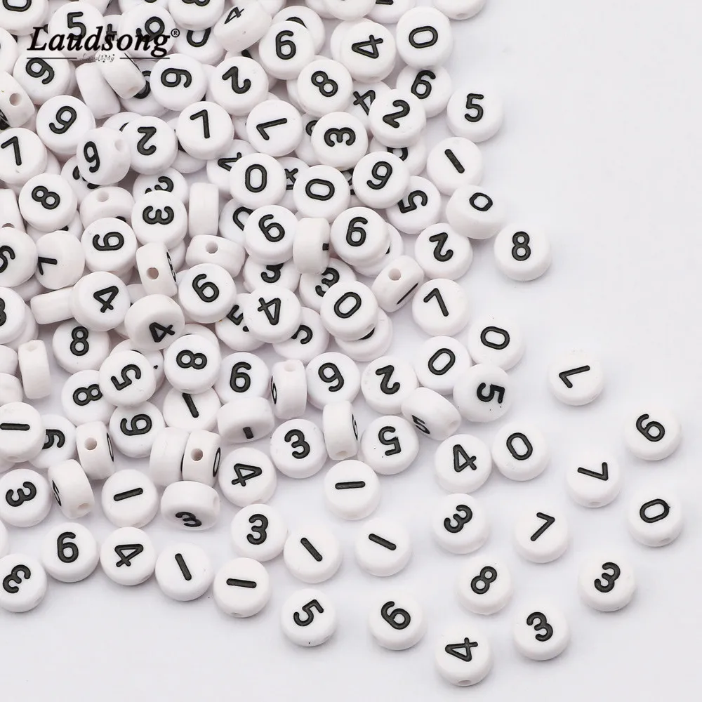 4X7MM Acrylic Round Beads Random Number Mixed Flat Letter Spacer Accessories For DIY Handmade Jewelry Necklace Bracelet Making