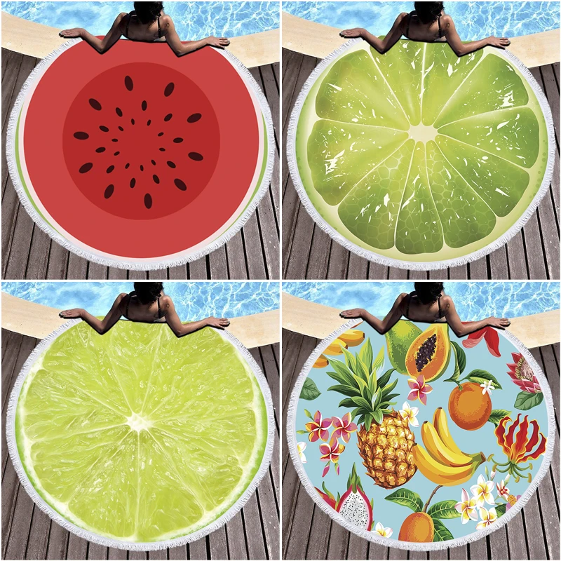 

Summer Fruit Large Microfiber Round Beach Towel Pineapple Colorful Thick Terry Cloth Beach Blanket Circle Serviette De Plage