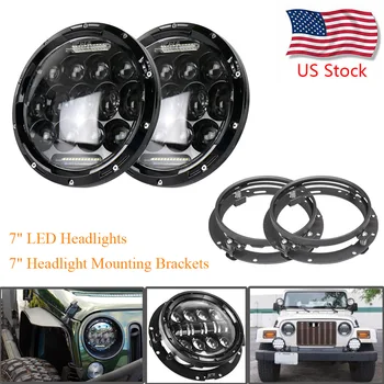 

2400-3600LM Car Pair 7" 75W LED Headlights + Headlight Mounting Brackets for Jeep Wrangler TJ JK 2 Door