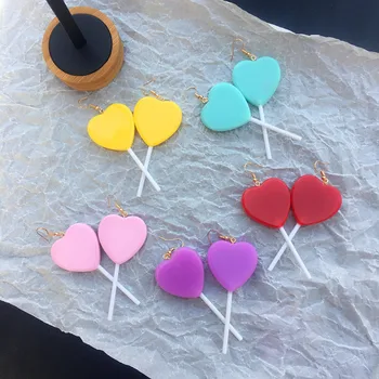 

2020 Cute Resin Heart Lollipop Candy Drop Earrings BFF Friendship Dangle Brincos For Women Girl Kids Children Multicolor Jewelry