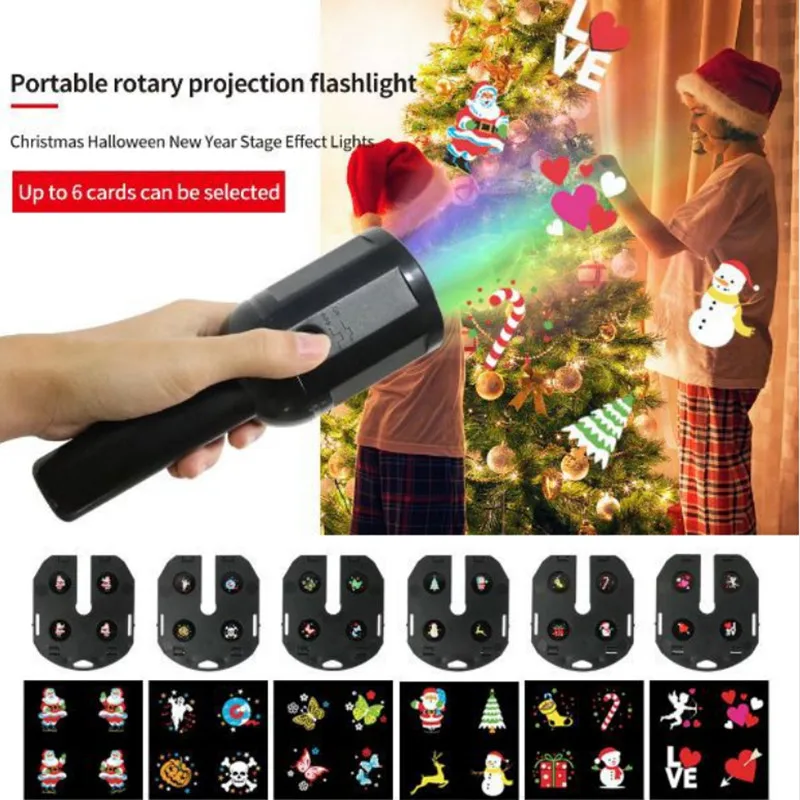 

LED Halloween Projector Lights Handheld Indoor Kids Projection Flashlight 6 Patterns Show Halloween Christmas Birthday Party
