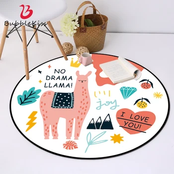 

Bubble Kiss Round Carpet Cartoon Alpaca Pattern Living Room Carpet Nordic Style Soft Bedroom Decor Rug Non-Slip Baby Room Rug