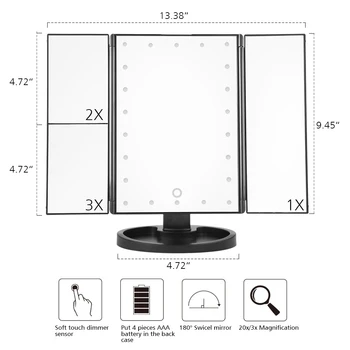 LED Touch Screen 22 Light Makeup Mirror Table Desktop Makeup 1X 2X 3X 10X Magnifying Mirrors Fragmented Magnifying LED Makeup Mirror