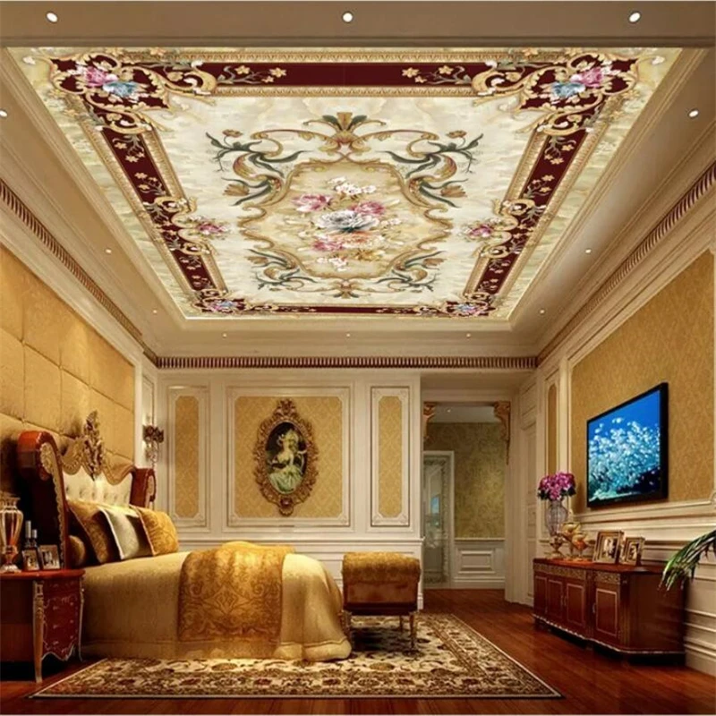 Custom wallpaper 3d murals HD European style ceiling floor painting wall papers home decor papel de parede mural 3d wallpaper beibehang 53x300cm self adhesive stereo boy girl bedroom wallpaper blue sky blank cloud ceiling sticker wallpaper for kids room