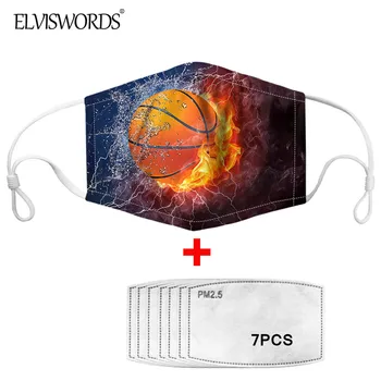

ELVISWORDS Fire Basketball Print Dustproof Mouth-Muffle With 7 Pieces PM 2.5 Face Mask Filter Boys Girls Cool Breath Mouth Masks