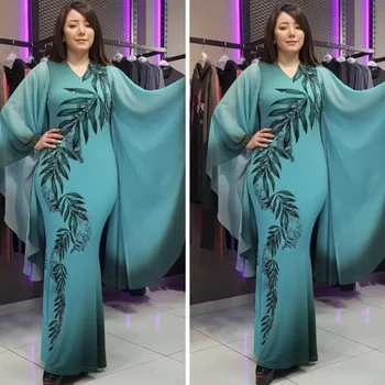 

African Maxi Dresses for Women Dashiki New African Print Clothes Bazin Riche Africa Sexy Slim Ruffle Sleeve Robe Africain Grown