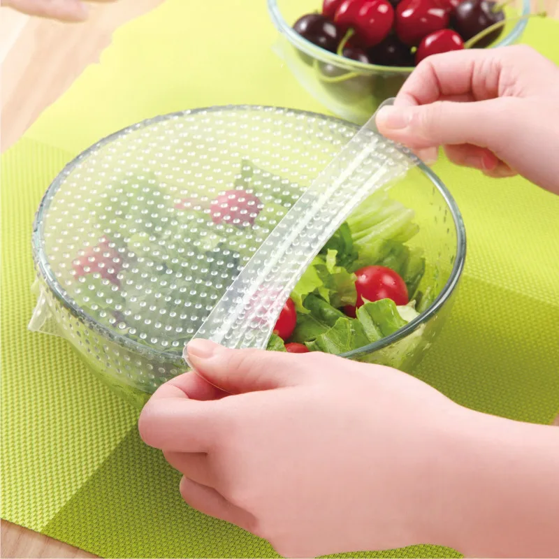

4 PC / set of silicone food packaging seal cover stretch wrap fresh food cover reusable kitchen tools WJ10299