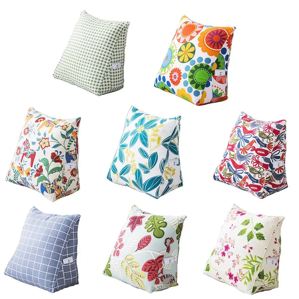 

Cotton Canvas Pillow Cartoon Pattern Backrest Back Cushion Bed Triangle Cushion Sofa Removable Waist Pillow