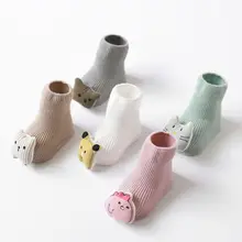 Зимние носки для новорожденных с героями мультфильмов; нескользящие хлопковые детские носки-тапочки с кожаной подошвой; носки для малышей