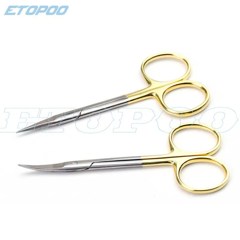 Двойные ножницы из нержавеющей стали для век с золотой ручкой 9,5 см хирургический инструмент для офтальмологической хирургии