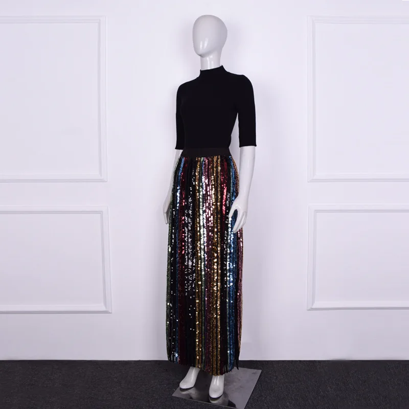 SuperAen, модная полосатая Женская юбка с блестками,, весна и осень, новые женские юбки, Европейская мода, повседневные юбки для женщин