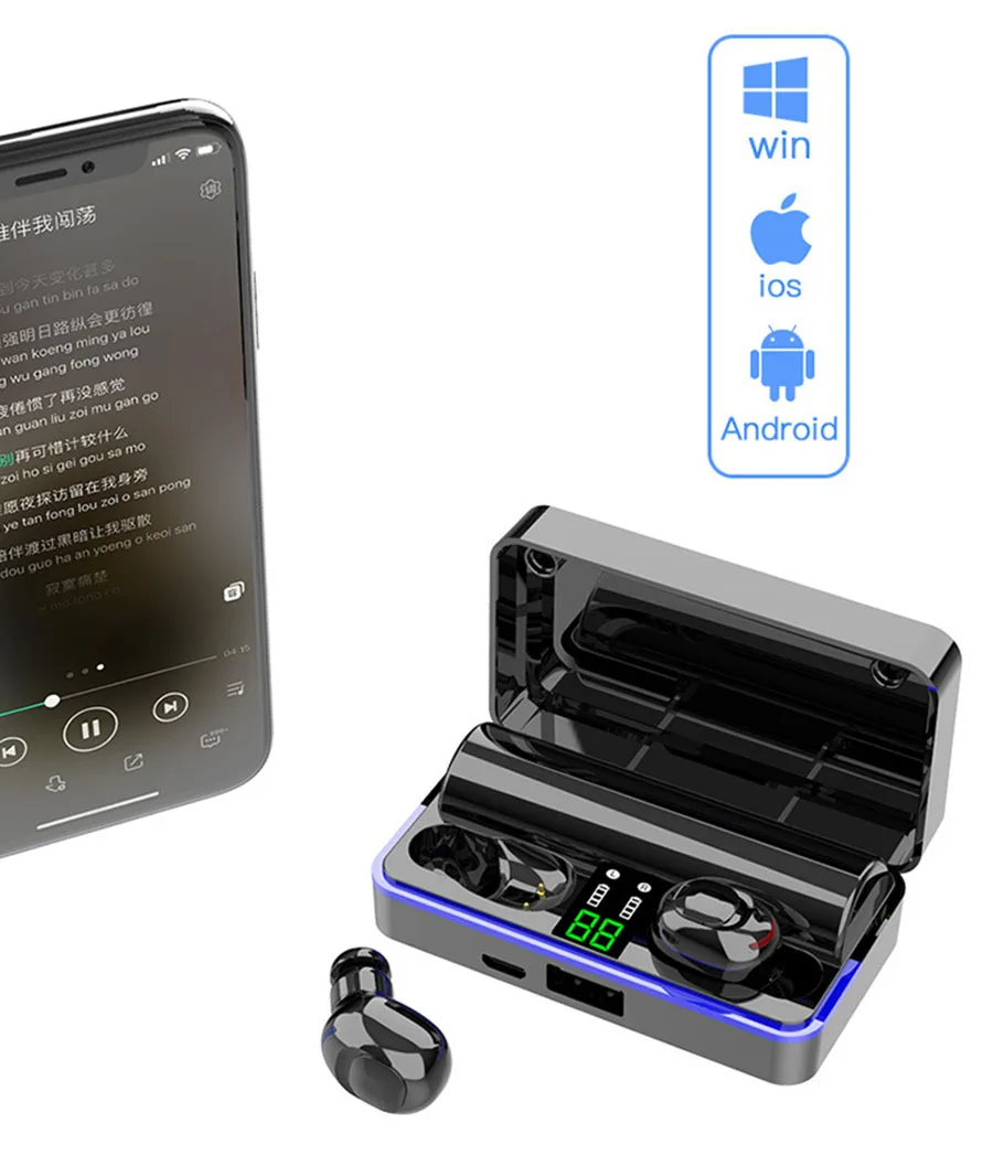 Bluetooth 5,0, настоящие беспроводные наушники, Bluetooth наушники, светодиодный цифровой дисплей, спортивные наушники, игровая гарнитура с микрофоном, зарядная коробка