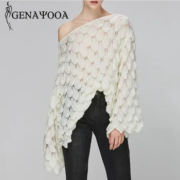 

Genayooa Women Loose Pullover Jumper Pink Sexy Knit Sweater Women Long Sleeve Solid Thin Autumn Winter Sweater Female Jumper