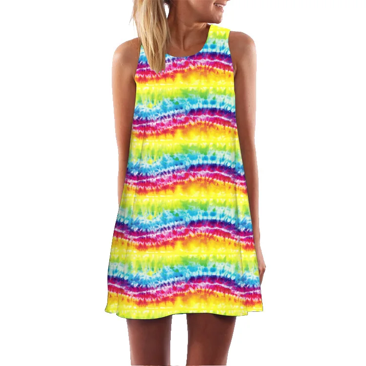 

Hot Selling 2020 New Digital Printing round Neck Amazon Hot Selling Medium-Length Vest Dress