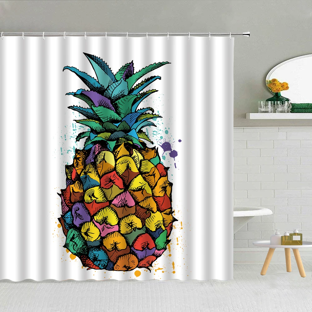 

Tropical Fruit Watercolor Pineapple Lemon Shower Curtain Fabric High Quality Bathroom Supplies Decor With Hooks Cloth Curtains