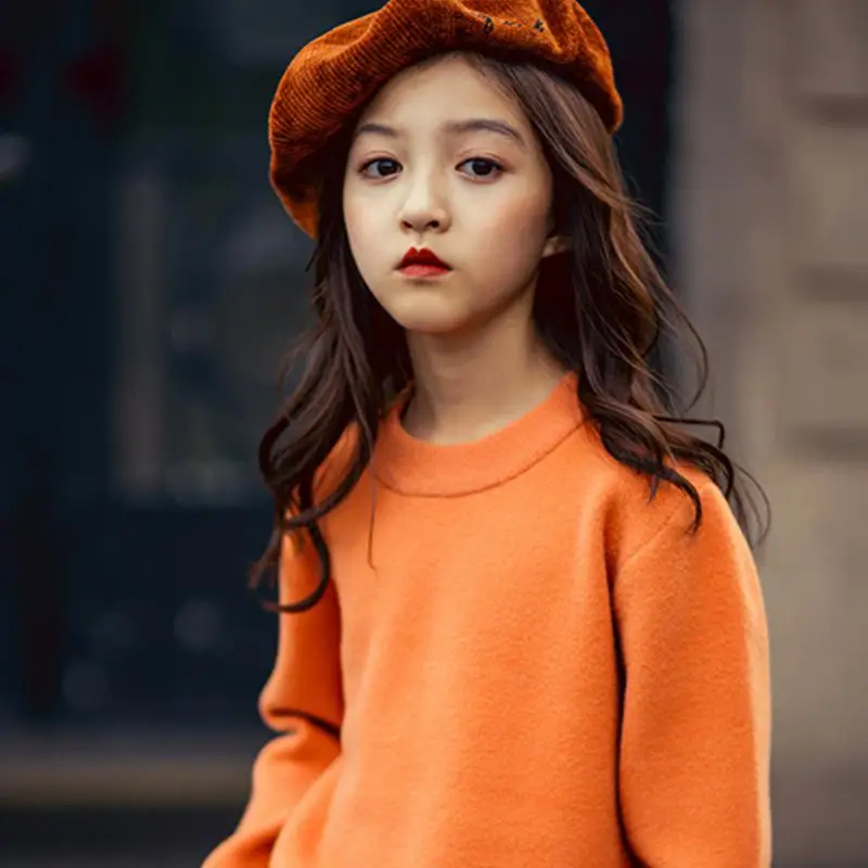 Winter Sweater Children Wear Loose Sweater Tee Children's Round-collar Teenage Sweaters Girl Winter Girls Clothing Sweater - Цвет: Оранжевый
