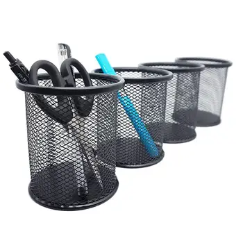 

4Pcs/Set Cylindrical Mesh Metal Pen Pencil Cup Holder Office Desk Organizer