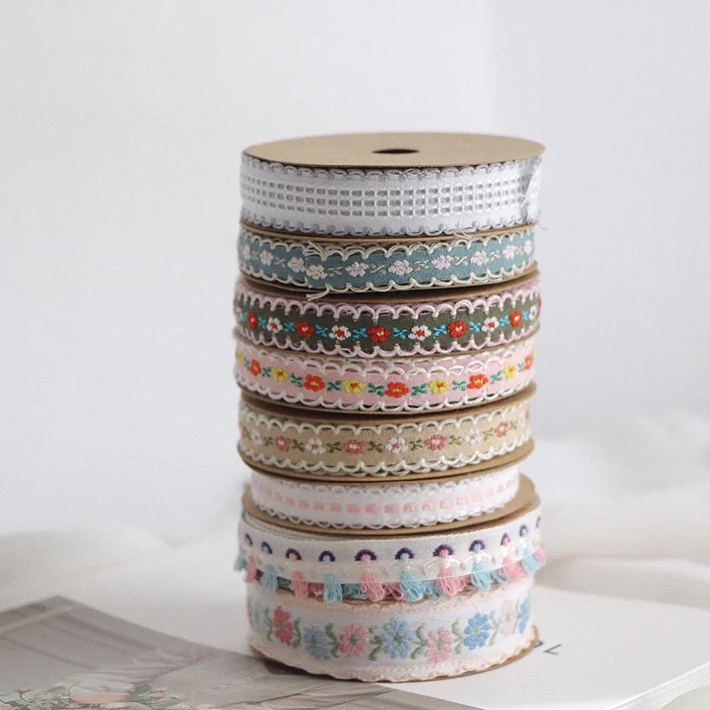 

22Yard Cute Flower Burlap Ribbon Trim Embroidery Cartoon Crafts Bows Vintage Sewing Fabric Mini Bow 1.2cm
