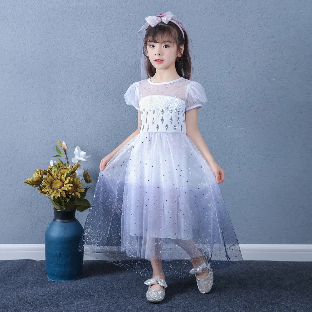 Snow Queen 2 Cosplay Elsa Anna Girls Dress Summer Casual Mesh Princess Dress Party Performance Costume 4-12 Years Kids Dresses