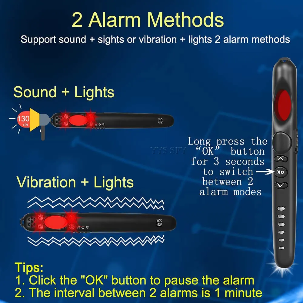 Anti Spy Camera Detector RF Detection Sound Infrared Light Alarm Hidden Cam Scan GPS Locator Hotel Travel Handheld Bug Finder