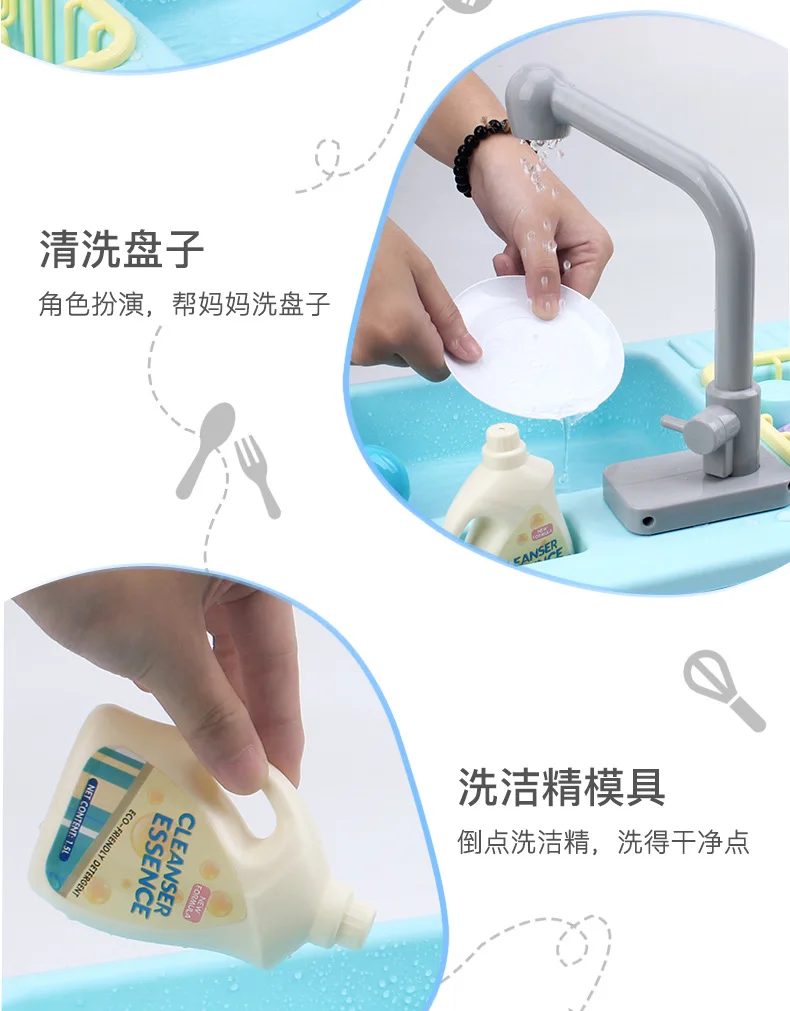 Children Play House Kitchen Toy Baby Cooking Cook Model Kitchenware Kit GIRL'S And BOY'S 3-6-Year-Old Dishwasher 7