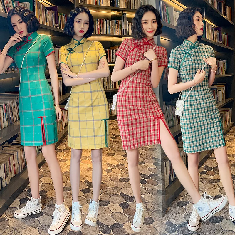 Летнее хлопковое платье qipao для девочек с винтажным принтом в полоску|qipao dress|qipao