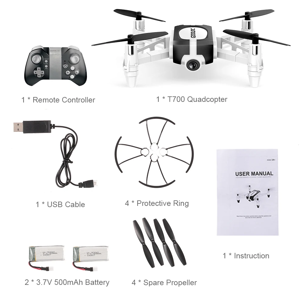 GoolRC T700 720P Wifi FPV мини селфи Дрон g-сенсор удержание высоты один ключ возврат RC тренировочный Квадрокоптер для начинающих детей - Color: 2 battery