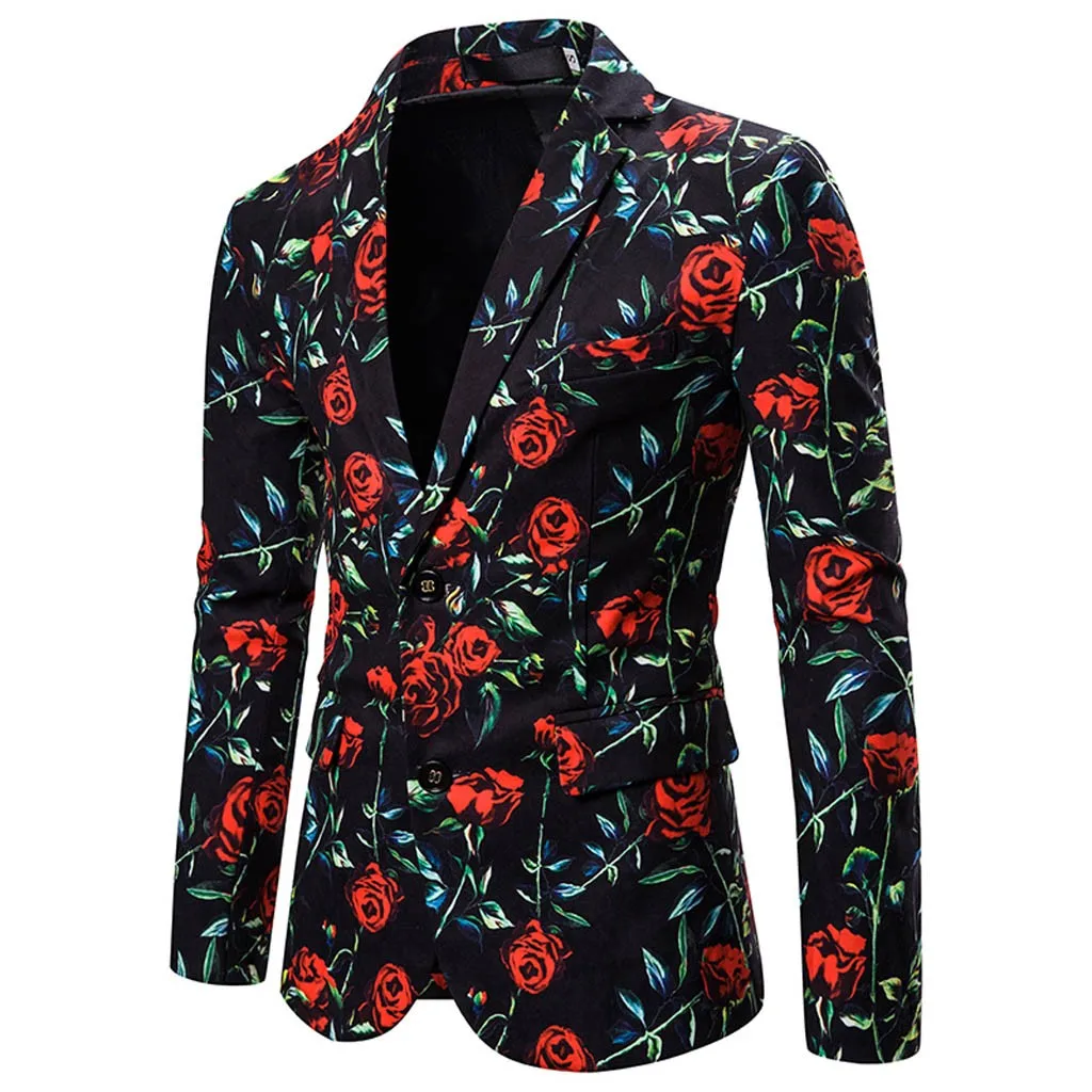 Блейзер Masculino, новинка весны, мужской модный стильный костюм с принтом розы, повседневный мужской блейзер с цветами, пиджак, пиджак, Блейзер, Hombre