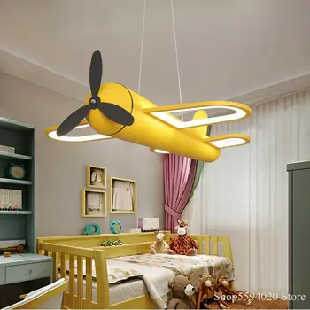

1 Modern Children's Room Led Chandeliers Light Airplane Blue Yellow Lights for Kids Baby Boys Lighting Home Decor Hanging Light