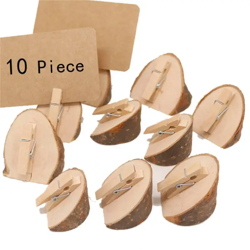 

10Pcs/set Wooden Base Rustic Wedding Table Number Stand Place Name Memo Card Stand Holder DIY Home Wedding Party Decor