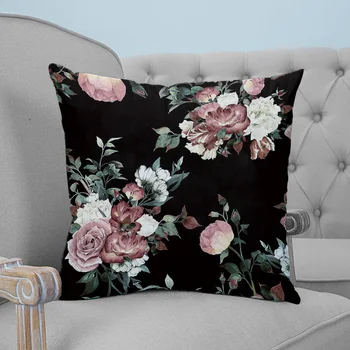 

Black Background Modern Flower Art Printed Throw Pillow Case Plush fabric Pillowcase Home Decorative Pillow Hot