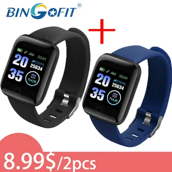 

BingoFit 116 Plus Smart Watch 8.99$/2PC Women Men D13 Smartwatch for IOS Android Electronics Fitness Tracker with Silicone Strap